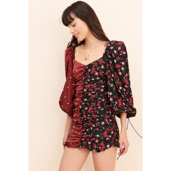For Love & Lemons Dresses & Skirts - For Love & Lemons Cher Ruched Mini‎ Dress Red Black Women’s Size Medium
